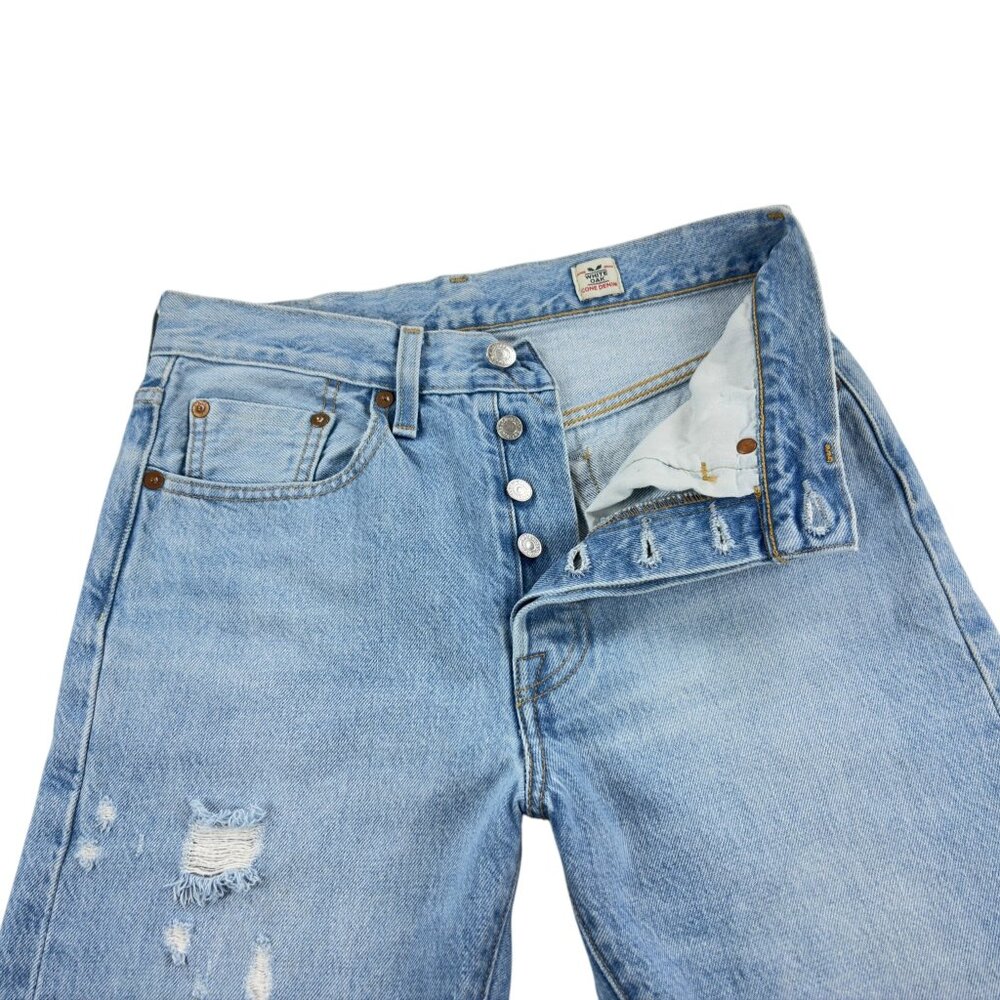 Levis 501 Selvedge Skinny Jeans Womens Size 26 White Oak Cone Denim Distressed